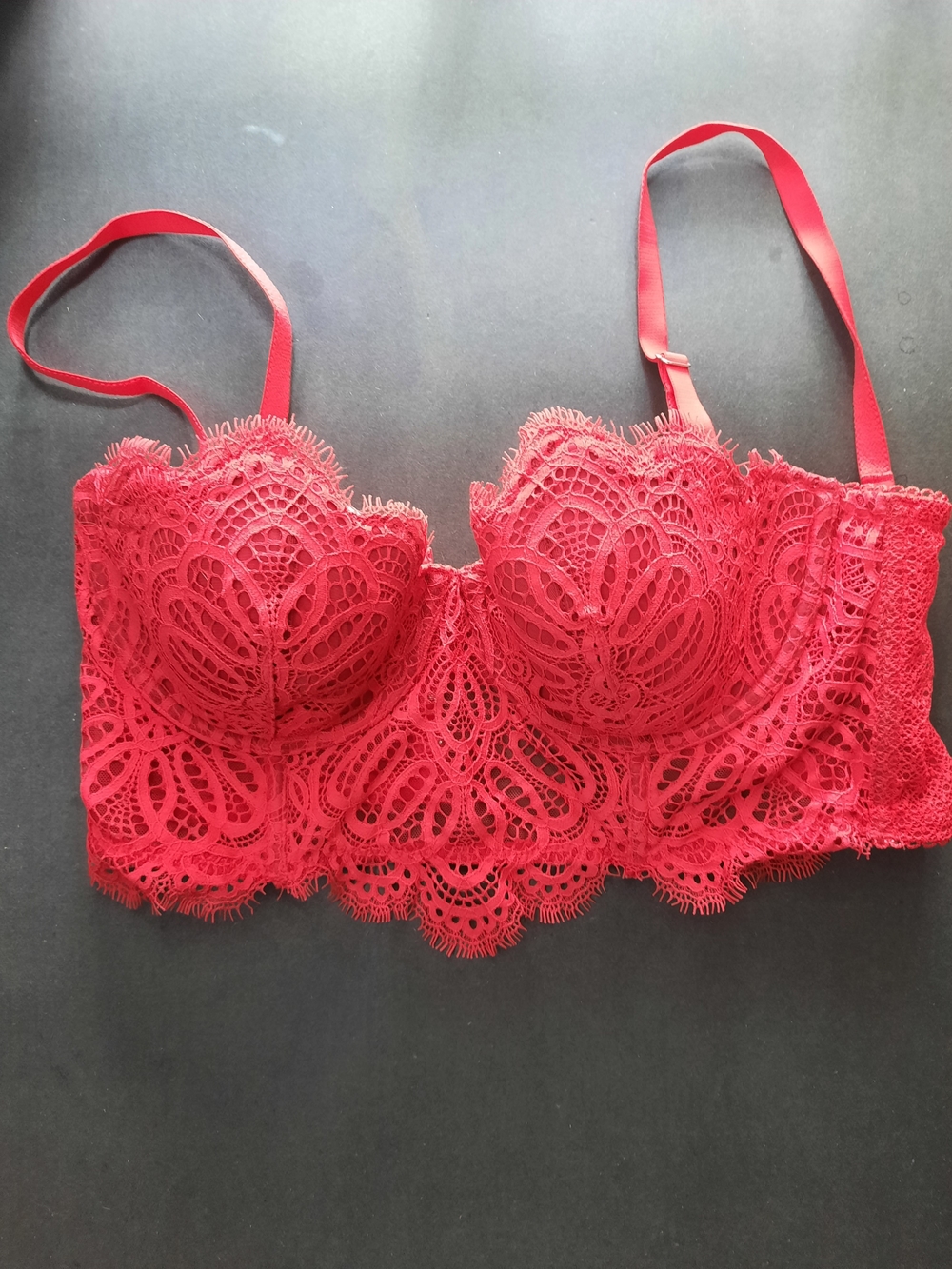 $NWT$💋❤️‍🔥Revvvv it Up!!  Ravishing Rebellious Red Lace Longline DEMI Bra